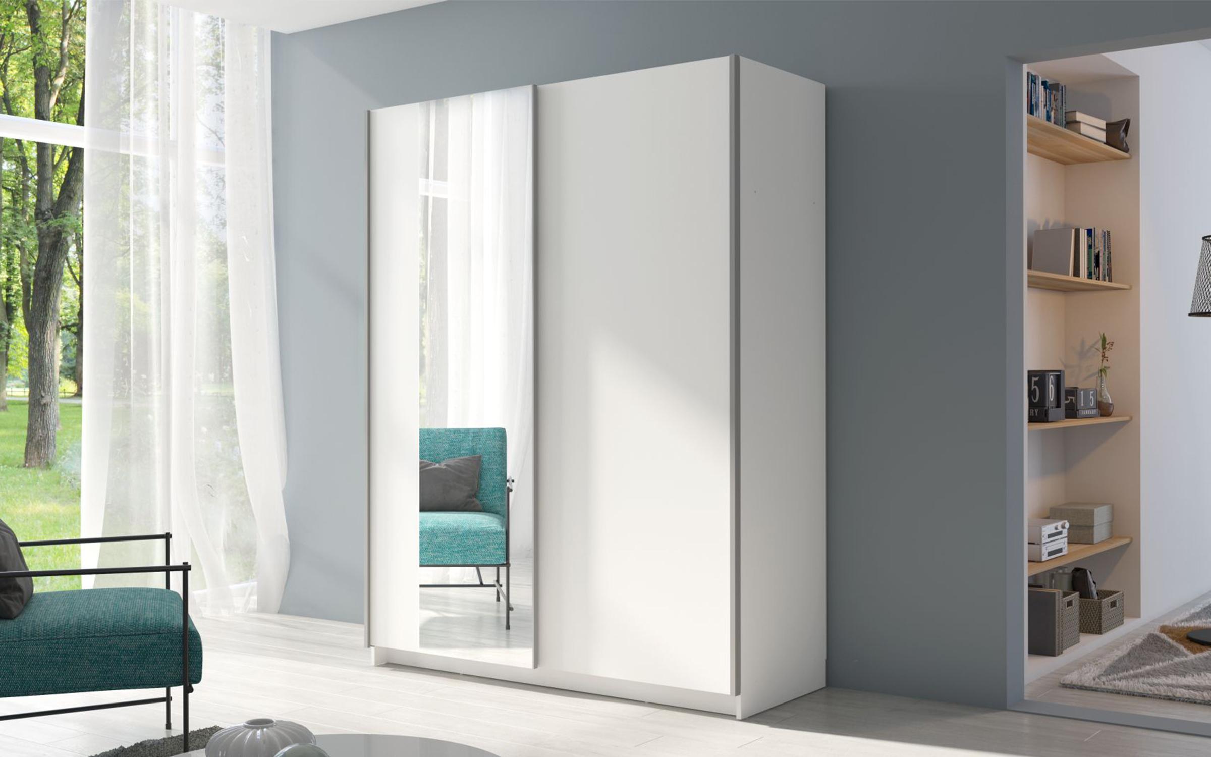 Wardrobe with sliding doors and mirror Ties 180 II, white  1